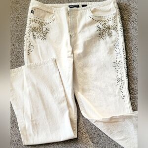 Express 80's VTG Studded Cream Denim Jeans Rare Find Sz 13/14